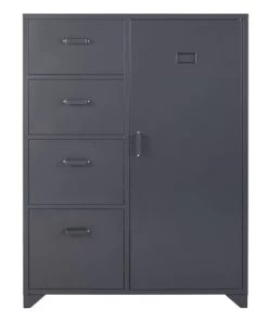 Maisons Du Monde Armoires Enfant Armoire 1 Porte 4 Tiroirs En Métal Gris Anthracite