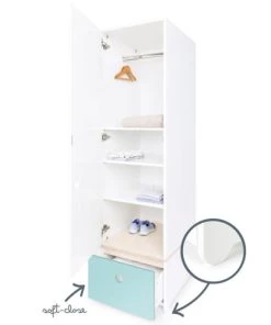 Wookids Armoires Enfant Armoire 1 Porte Façade Tiroir Bleu Ciel -Armoires enfant Soldes armoire 1 porte facade tiroir bleu ciel 2