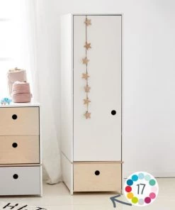 Wookids Armoires Enfant Armoire 1 Porte Façade Tiroir Bleu Paradis -Armoires enfant Soldes armoire 1 porte facade tiroir bleu paradis 3