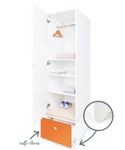 Wookids Armoires Enfant Armoire 1 Porte Façade Tiroir Orange -Armoires enfant Soldes armoire 1 porte facade tiroir orange 2