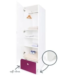 Wookids Armoires Enfant Armoire 1 Porte Façade Tiroir Prune -Armoires enfant Soldes armoire 1 porte facade tiroir prune 2