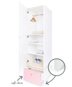 Wookids Armoires Enfant Armoire 1 Porte Façade Tiroir Rose Pastel -Armoires enfant Soldes armoire 1 porte facade tiroir rose pastel 2