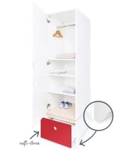 Wookids Armoires Enfant Armoire 1 Porte Façade Tiroir Rouge -Armoires enfant Soldes armoire 1 porte facade tiroir rouge 2