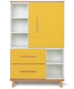 Wookids Armoires Enfant Armoire 147cm 1 Porte 2 Tiroirs Jaune Soleil