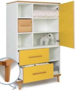 Wookids Armoires Enfant Armoire 147cm 1 Porte 2 Tiroirs Jaune Soleil -Armoires enfant Soldes armoire 147cm 1 porte 2 tiroirs jaune soleil 3