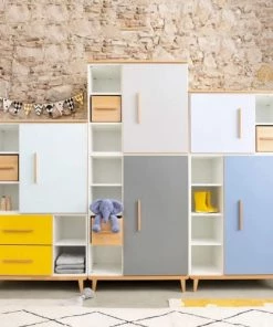 Wookids Armoires Enfant Armoire 147cm 1 Porte 2 Tiroirs Jaune Soleil -Armoires enfant Soldes armoire 147cm 1 porte 2 tiroirs jaune soleil 4