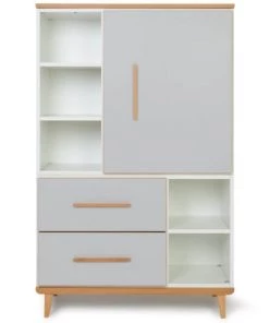 Wookids Armoires Enfant Armoire 147cm 1 Porte 2 Tiroirs Manhattan Gris