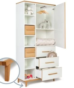 Wookids Armoires Enfant Armoire 198cm 1 Porte 3 Tiroirs Blanc -Armoires enfant Soldes armoire 198cm 1 porte 3 tiroirs blanc 2