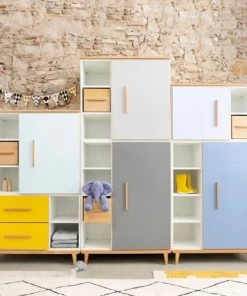 Wookids Armoires Enfant Armoire 198cm 1 Porte 3 Tiroirs Gris Ardoise -Armoires enfant Soldes armoire 198cm 1 porte 3 tiroirs gris ardoise 5