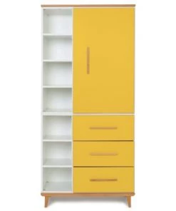 Wookids Armoires Enfant Armoire 198cm 1 Porte 3 Tiroirs Jaune Soleil