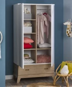 Nateo Concept Armoires Enfant Armoire 2 Portes 1 Tiroir Blanc Et Chêne -Armoires enfant Soldes armoire 2 portes 1 tiroir blanc et chene 6