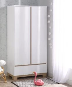 Nateo Concept Armoires Enfant Armoire 2 Portes 1 Tiroir Blanc Et Chêne Clair -Armoires enfant Soldes armoire 2 portes 1 tiroir blanc et chene clair 2