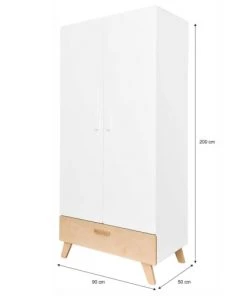 Bellamy Armoires Enfant Armoire 2 Portes 1 Tiroir Blanc Naturel -Armoires enfant Soldes armoire 2 portes 1 tiroir blanc naturel 3