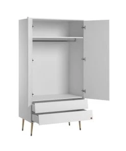 Calicosy Armoires Enfant Armoire 2 Portes 2 Tiroirs Avec Penderie - L100 X H191 Cm - Blanc -Armoires enfant Soldes armoire 2 portes 2 tiroirs avec penderie l100 x h191 cm blanc 2