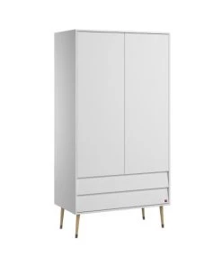 Calicosy Armoires Enfant Armoire 2 Portes 2 Tiroirs Avec Penderie - L100 X H191 Cm - Blanc