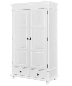 Altobuy Armoires Enfant Armoire 2 Portes 2 Tiroirs Bois Massif Vernis Blanc