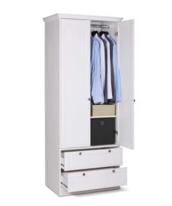 Terre De Nuit Armoires Enfant Armoire 2 Portes 2 Tiroirs En Bois Blanc 200cm -Armoires enfant Soldes armoire 2 portes 2 tiroirs en bois blanc 200cm 2