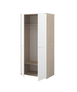 Calicosy Armoires Enfant Armoire 2 Portes Avec Penderie L90.2 X H186 Cm - Décor Blanc Et Bois -Armoires enfant Soldes armoire 2 portes avec penderie l90 2 x h186 cm decor blanc et bois 3