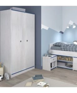 Calicosy Armoires Enfant Armoire 2 Portes Avec Penderies Et Lingère L90 Cm - Décor Bois Blanc -Armoires enfant Soldes armoire 2 portes avec penderies et lingere l90 cm decor bois blanc 3