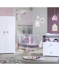 BabyPrice Armoires Enfant Armoire 2 Portes Bébé 175x85x56cm En Bois Blanc -Armoires enfant Soldes armoire 2 portes bebe 175x85x56cm en bois blanc 3