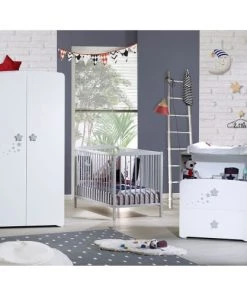 BabyPrice Armoires Enfant Armoire 2 Portes Bébé 175x85x56cm En Bois Blanc -Armoires enfant Soldes armoire 2 portes bebe 175x85x56cm en bois blanc 4