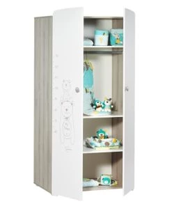 BabyPrice Armoires Enfant Armoire 2 Portes Bébé 175x85x56cm En Mélamine Blanc -Armoires enfant Soldes armoire 2 portes bebe 175x85x56cm en melamine blanc 1