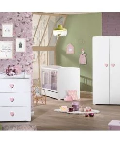 BabyPrice Armoires Enfant Armoire 2 Portes Coeur 175x85x56cm En Bois Blanc -Armoires enfant Soldes armoire 2 portes coeur 175x85x56cm en bois blanc 2