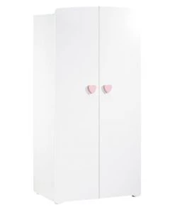 BabyPrice Armoires Enfant Armoire 2 Portes Coeur 175x85x56cm En Bois Blanc