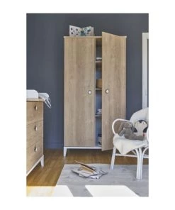 Calicosy Armoires Enfant Armoire 2 Portes Décor Bois Et Blanc Bébé - 102 X 195cm -Armoires enfant Soldes armoire 2 portes decor bois et blanc bebe 102 x 195cm 2