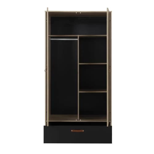 Gami Armoires Enfant Armoire 2 Portes Effet Bois Marron Avec 1 Tiroir Chêne Noir 5 Gami Armoires Enfant Armoire 2 Portes Effet Bois Marron Avec 1 Tiroir Chêne Noir – Image 3