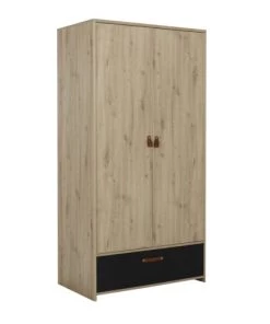 Gami Armoires Enfant Armoire 2 Portes Effet Bois Marron Avec 1 Tiroir ChĂŞne Noir