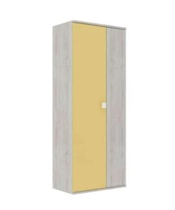 Terre De Nuit Armoires Enfant Armoire 2 Portes En Bois Gris Clair Et Jaune 223cm