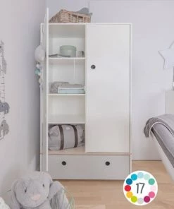 Wookids Armoires Enfant Armoire 2 Portes Façade Tiroir Blanc -Armoires enfant Soldes armoire 2 portes facade tiroir blanc 3