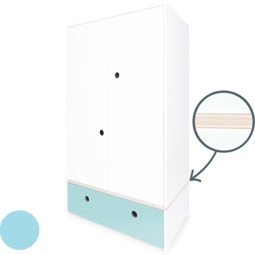 Wookids Armoires Enfant Armoire 2 Portes Façade Tiroir Bleu Ciel 4 Wookids Armoires Enfant Armoire 2 Portes Façade Tiroir Bleu Ciel – Image 2