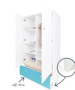 Wookids Armoires Enfant Armoire 2 Portes Façade Tiroir Bleu Paradis -Armoires enfant Soldes armoire 2 portes facade tiroir bleu paradis 2