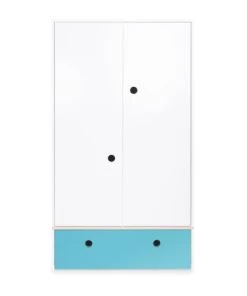 Wookids Armoires Enfant Armoire 2 Portes Façade Tiroir Bleu Paradis
