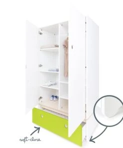Wookids Armoires Enfant Armoire 2 Portes Façade Tiroir Citron Vert -Armoires enfant Soldes armoire 2 portes facade tiroir citron vert 2