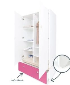 Wookids Armoires Enfant Armoire 2 Portes Façade Tiroir Fushia -Armoires enfant Soldes armoire 2 portes facade tiroir fushia 2