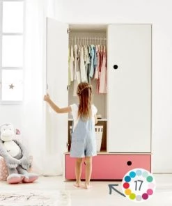 Wookids Armoires Enfant Armoire 2 Portes Façade Tiroir Fushia -Armoires enfant Soldes armoire 2 portes facade tiroir fushia 3