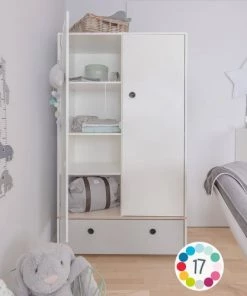 Wookids Armoires Enfant Armoire 2 Portes Façade Tiroir Gris Chaud -Armoires enfant Soldes armoire 2 portes facade tiroir gris chaud 3