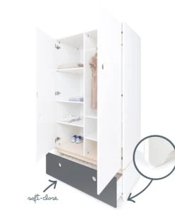 Wookids Armoires Enfant Armoire 2 Portes Façade Tiroir Gris Espace -Armoires enfant Soldes armoire 2 portes facade tiroir gris espace 2