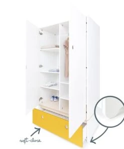 Wookids Armoires Enfant Armoire 2 Portes Façade Tiroir Jaune -Armoires enfant Soldes armoire 2 portes facade tiroir jaune 2