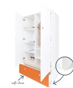 Wookids Armoires Enfant Armoire 2 Portes Façade Tiroir Orange -Armoires enfant Soldes armoire 2 portes facade tiroir orange 2