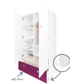 Wookids Armoires Enfant Armoire 2 Portes Façade Tiroir Prune -Armoires enfant Soldes armoire 2 portes facade tiroir prune 2
