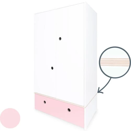 Wookids Armoires Enfant Armoire 2 Portes Façade Tiroir Rose Pastel 4 Wookids Armoires Enfant Armoire 2 Portes Façade Tiroir Rose Pastel – Image 2