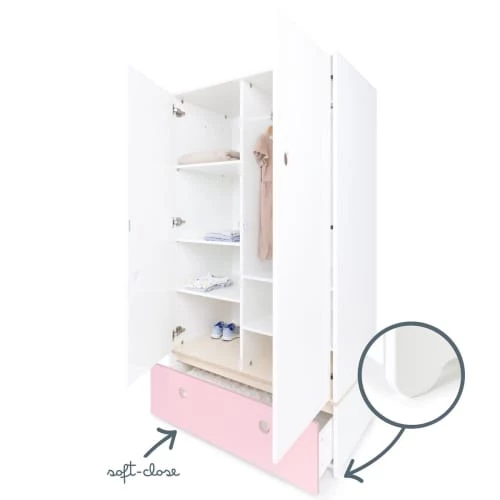 Wookids Armoires Enfant Armoire 2 Portes Façade Tiroir Rose Pastel 5 Wookids Armoires Enfant Armoire 2 Portes Façade Tiroir Rose Pastel – Image 3