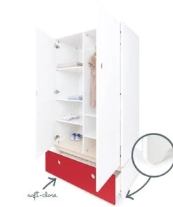 Wookids Armoires Enfant Armoire 2 Portes Façade Tiroir Rouge -Armoires enfant Soldes armoire 2 portes facade tiroir rouge 2