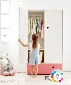 Wookids Armoires Enfant Armoire 2 Portes Façade Tiroir Rouge -Armoires enfant Soldes armoire 2 portes facade tiroir rouge 3