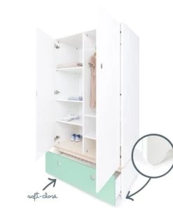 Wookids Armoires Enfant Armoire 2 Portes Façade Tiroir Vert Menthe -Armoires enfant Soldes armoire 2 portes facade tiroir vert menthe 2