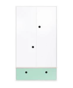 Wookids Armoires Enfant Armoire 2 Portes Façade Tiroir Vert Menthe